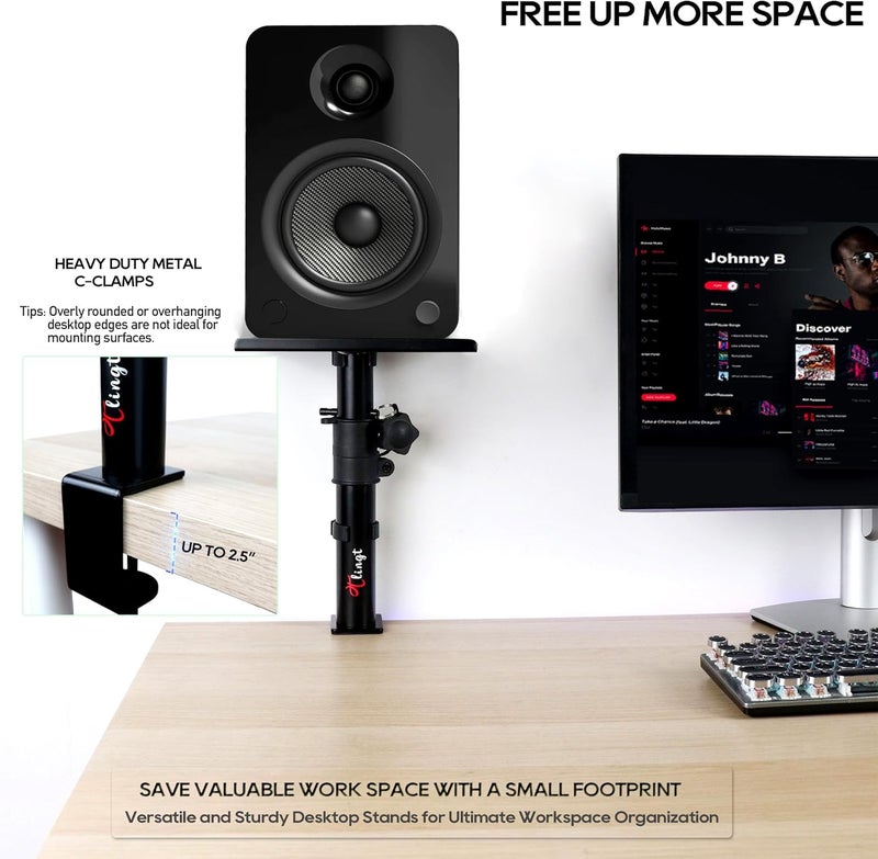 Tlingt Support Tlingt Studio Monitor and Speaker Stand Pair, Clamp-on Desk Speaker Stand, 9.5"x 8.9" Metal Tray, -10° to +10° Tilt Angle, Fits for Wide Range of Monitor Speakers, Bookshelf Speakers, Laptops. - Image 5